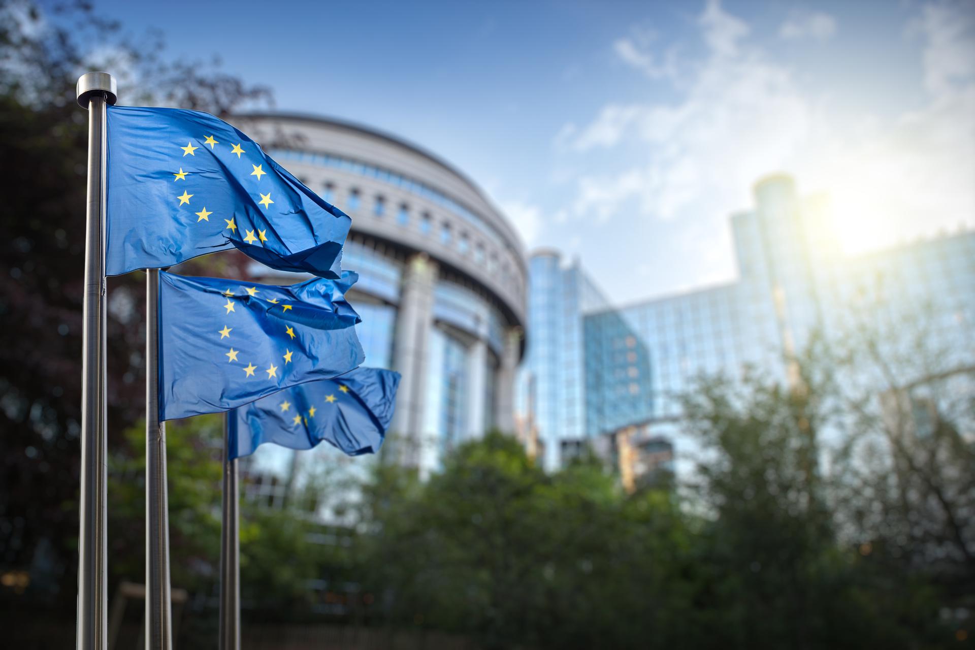 Vlag van de Europese Unie  bij het parlement in Brussel